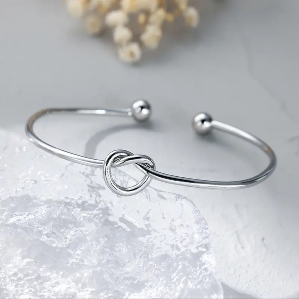 Silver Love Knot Infinity Cuff Bracelet